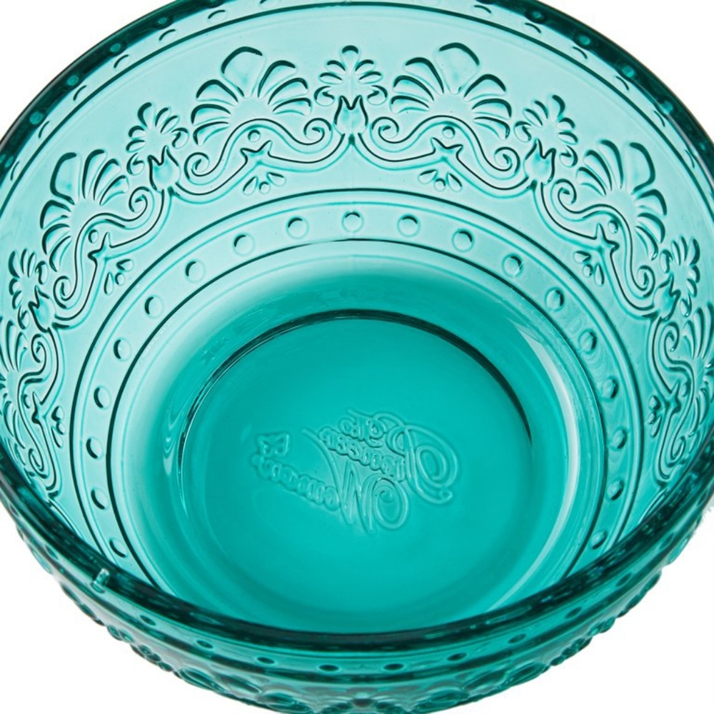 🌺 New Pioneer Woman Cassie Glass Cereal Bowl, Teal Blue, Set of 6 - Picture 8 of 10